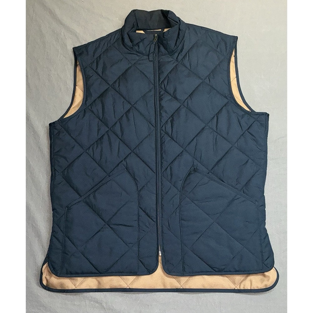 J.Crew Vest Mens Med  Blue Diamond Quilted Insulated Full Zip Sussex Equestrian